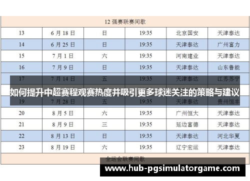 如何提升中超赛程观赛热度并吸引更多球迷关注的策略与建议